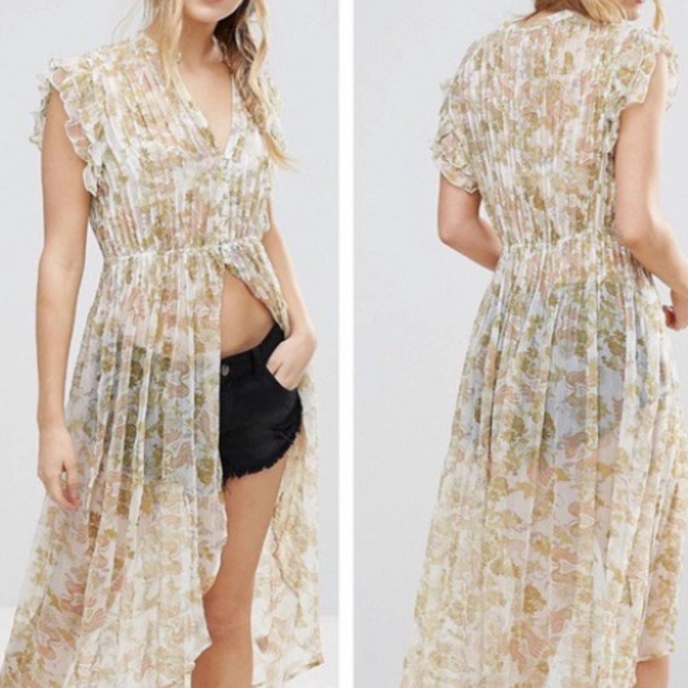 Free People Sheer Floral High-Low Shirt